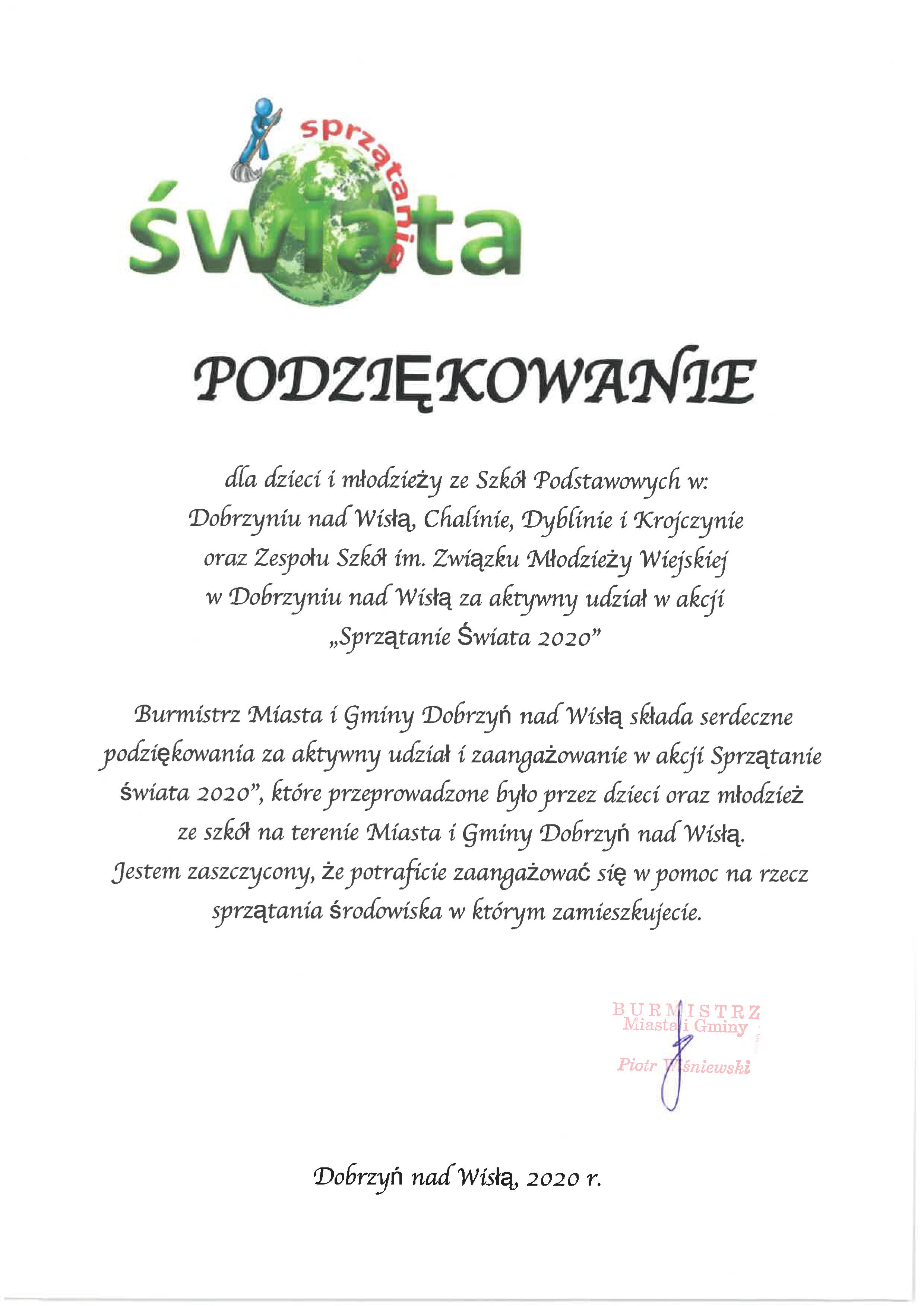 podziekowanie sprzatanie swiata