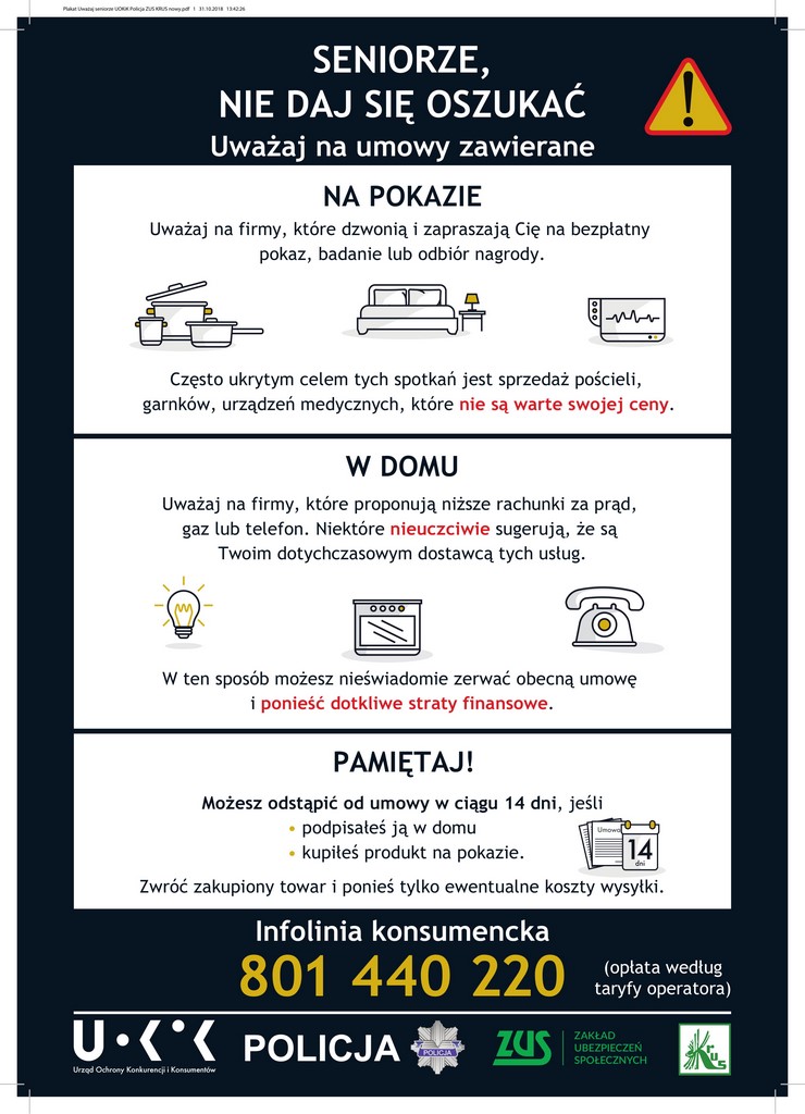 Plakat Uwaaj seniorze UOKiK Policja ZUS KRUS 1